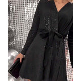 Robe à lacets Sexy Décolleté Enveloppé Paillettes Velours