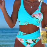 Bikini Contraste Floral Fendu
