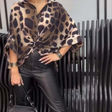 Blouse de tempérament imprimé léopard à revers