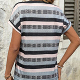 T-Shirt Col En V Trois Boutons Rayé