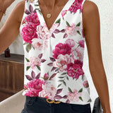 Une Blouse Sleeveless au Col V avec Impression de Roses