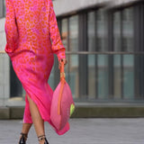 Robe Manches Longues Imprimé Léopard Fente