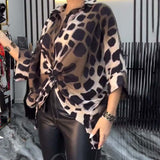 Blouse de tempérament imprimé léopard à revers
