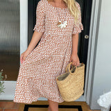 Robe midi col rond imprimé à pois