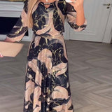 Robe Élégante Manche Trois-Quarts Imprimée Taille