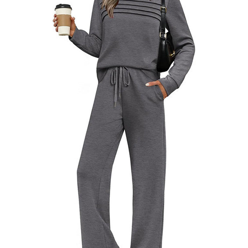 Set Haut à Col Rond pour Femme et Pantalon à Cordon