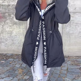 Manteau à capuche décontracté avec cordon de serrage et imprimé lettre