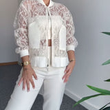 Manteau Dentelle Creuse Couleur Unie