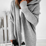 Cardigan simple à capuche de couleur unie avec motif chauve-souris