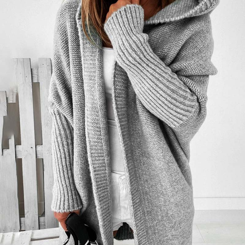 Cardigan simple à capuche de couleur unie avec motif chauve-souris
