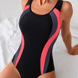 Maillot De Bain Une Pièce Color-Block Imprimé