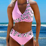 Bikini dos nu imprimé patchwork léopard