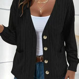 Veste manches longues col V couleur unie