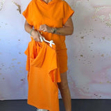 Ensemble ample à capuche et manches courtes de couleur unie