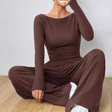 Ensemble deux pièces - haut de couleur unie et pantalon large