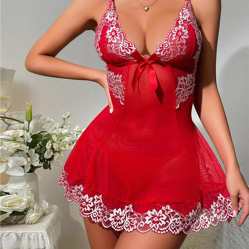 Robe Sexy Dentelle À Décorations De Nœuds Lingerie