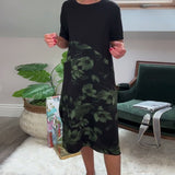 Robe patchwork décontractée à imprimé floral et col rond