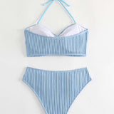 Maillot De Bain Halter Uni Rayé