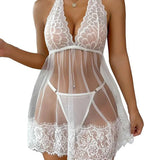 Dentelle Florale Halterneck Nuisette Lingerie Avec String