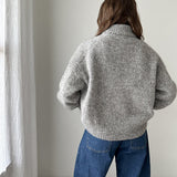 Cardigan uni à col montant et boutons en corne