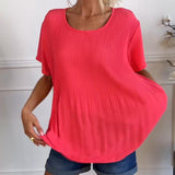 Blouse plissée col rond uni