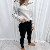 Pull décontracté de couleur unie avec fermeture éclair à revers