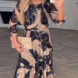 Robe Élégante Manche Trois-Quarts Imprimée Taille