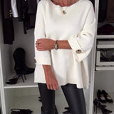 Pull tendance à boutons et col rond de couleur unie