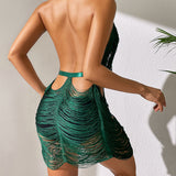 Robe Col Licol À Franges Transparente