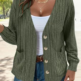 Veste manches longues col V couleur unie