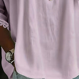 Blouse Dentelle Insérée Col Claudine