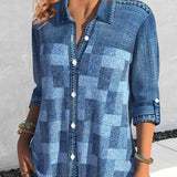 Blouse à manches longues imprimée effet denim