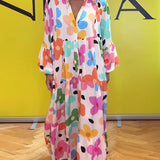 Robe décontractée à manches cloche et imprimé floral coloré