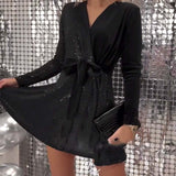 Robe à lacets Sexy Décolleté Enveloppé Paillettes Velours