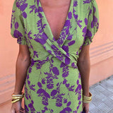 Robe midi imprimé floral à col V