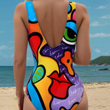 Maillot De Bain Sans Manches Imprimé Une-Pièce
