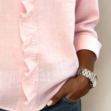 Blouse Froncé Col En V Manches Longues