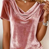 T-shirt Col Drapé Manche Courte Velours