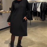 Robe Uni Manche Évasée Froncé