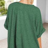 T-Shirt Col En V Ourlet Roulé Manches Courtes Large