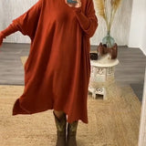 Robe pull à manches chauve-souris de couleur unie
