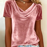 T-shirt Col Drapé Manche Courte Velours