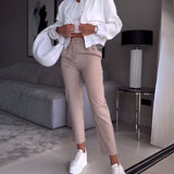 Pantalon de costume décontracté à poches de couleur unie