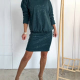 Robe Col Rond Paillettes Fines À La Mode