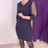 Robe Manches Mi-longues Col V Strass Couture