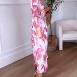 Robe longue imprimée élégante à manches longues et col en V