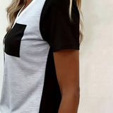 T-Shirt Col V Contraste Poche