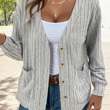 Veste manches longues col V couleur unie