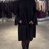 Robe Uni Manche Évasée Froncé
