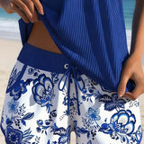 Tankini Imprimé Gilet Et Short Deux-Pièces